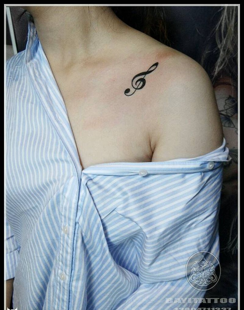 高音符号纹身图片_肩部清新内蒙古纹呼市巴依纹身图案