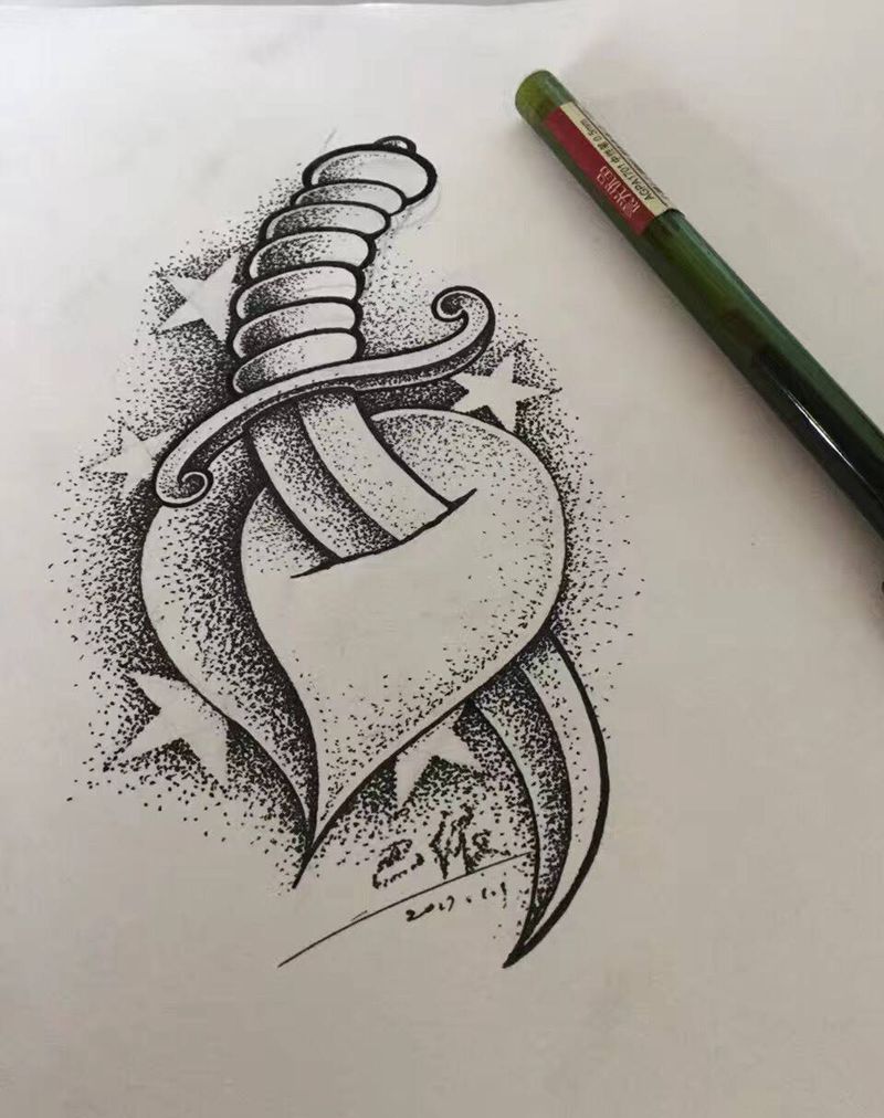 刺心纹身图片_巴依内蒙古专业手稿欧美纹身图案