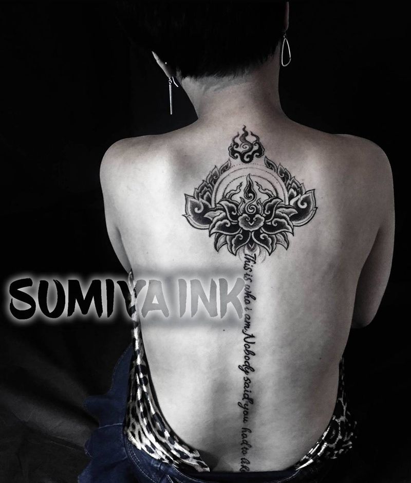 红莲纹身图片_成品背部习俗国画几何植物宗教图腾原创纹身图案