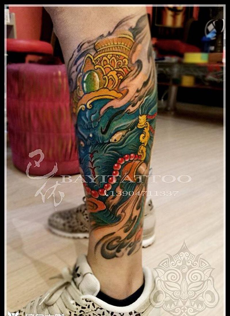 彩色象神纹身图片