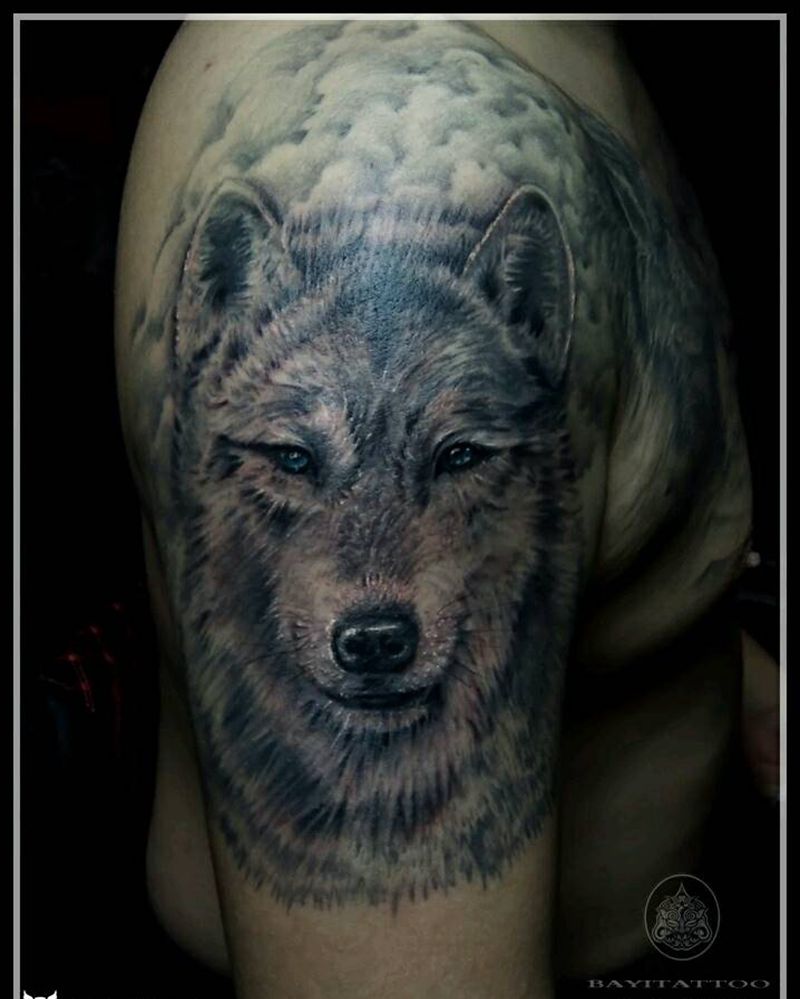 狼头纹身图片_手臂欧美写实狼头纹身图案