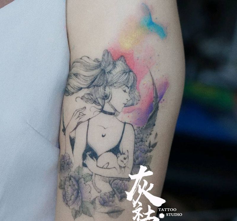 水彩纹身图片_手臂水彩纹身图案