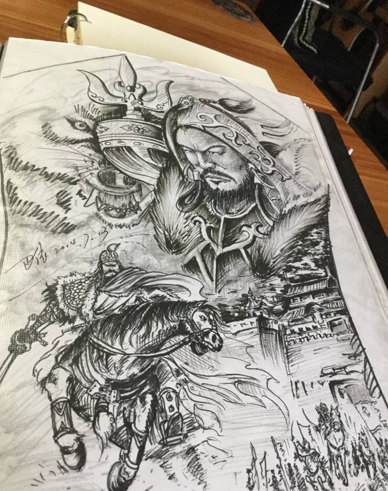 原创征战纹身图片_内蒙古纹身巴依纹身专业纹身手稿原创纹身图案