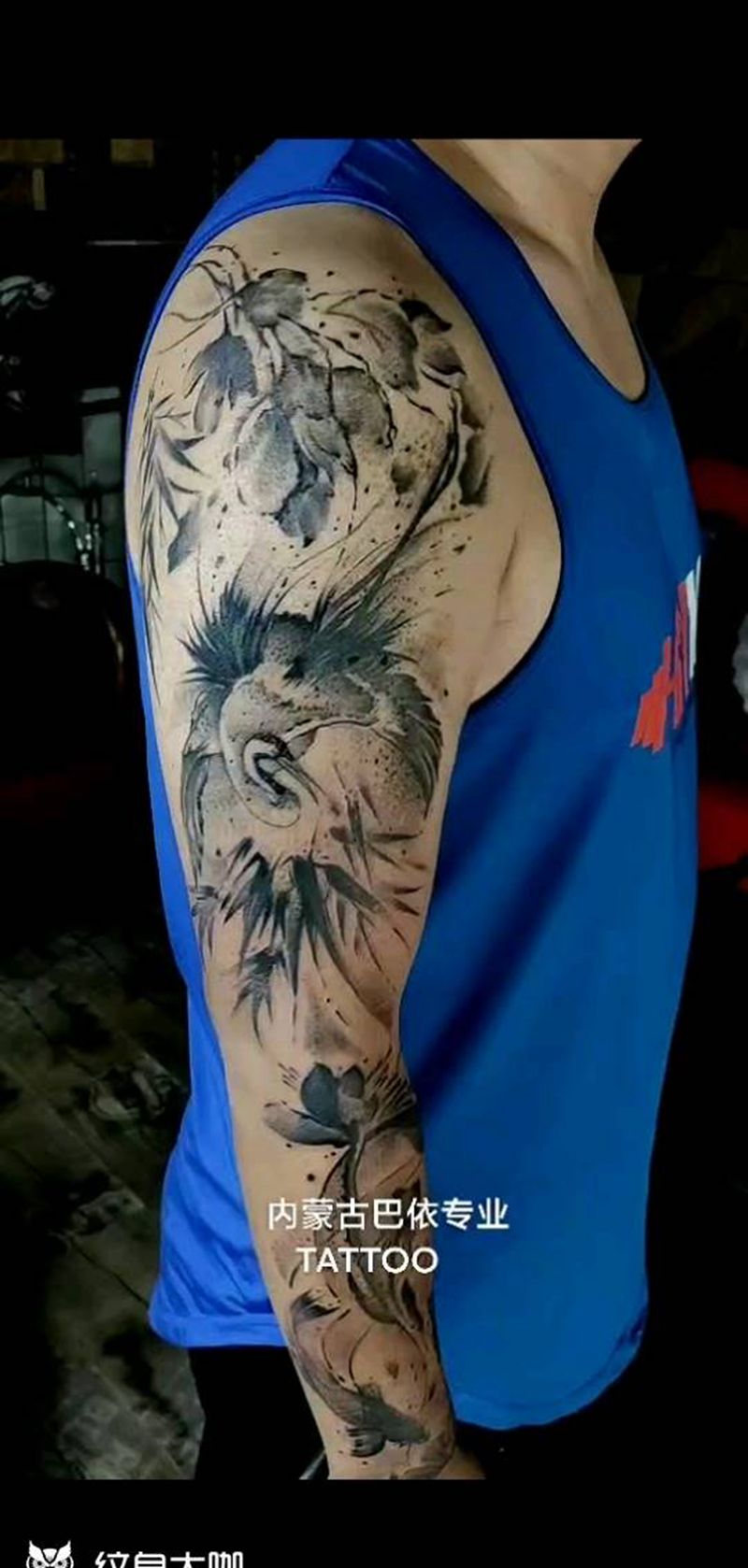 水墨花臂待续纹身图片_手臂水墨水墨花臂中国风纹身图案