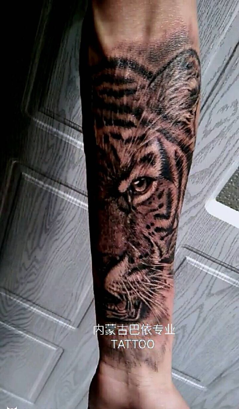 写实虎头纹身图片_手臂写实动物内蒙古纹呼市巴依纹身图案