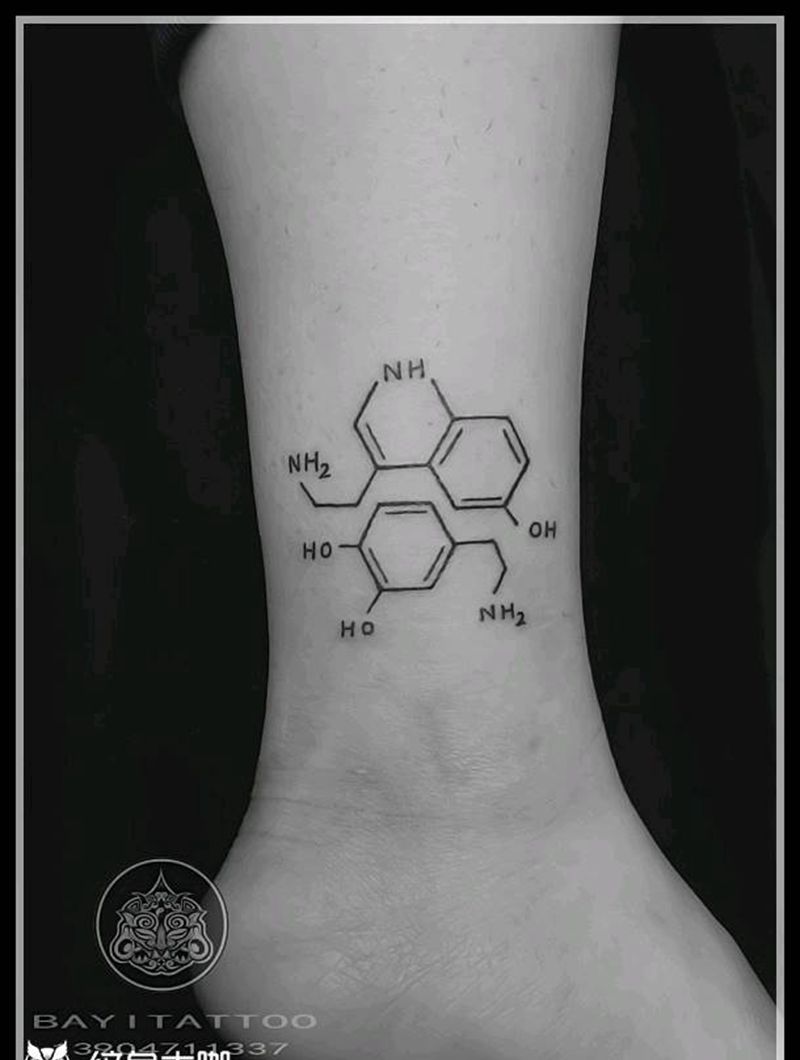多巴胺分子纹身图片_腿部几何多巴胺分子符号小清洗纹身图案
