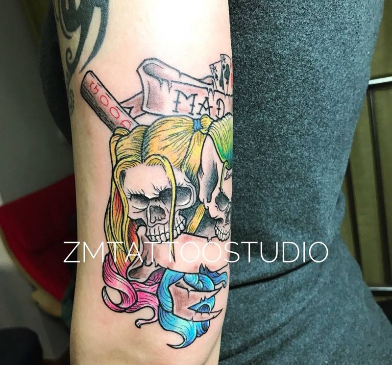 小丑&小丑女纹身图片_成品手臂欧美电影纹身图案