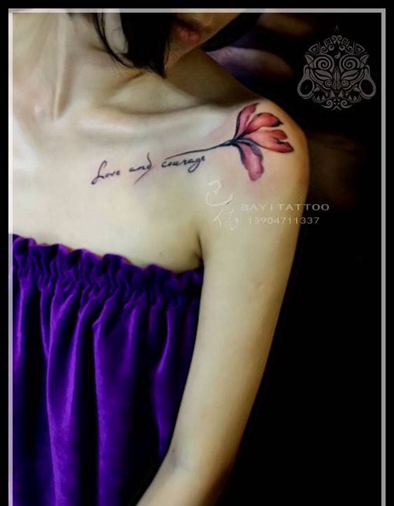 罂粟纹身图片_巴依内蒙古专业培训清新字符肩部纹身图案