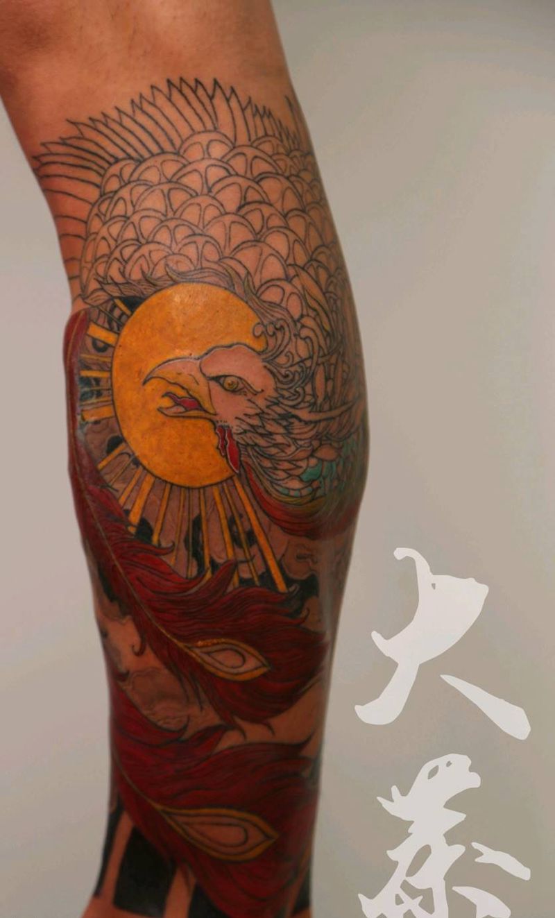 《涅槃》60%纹身图片_腿部老传统纹身图案