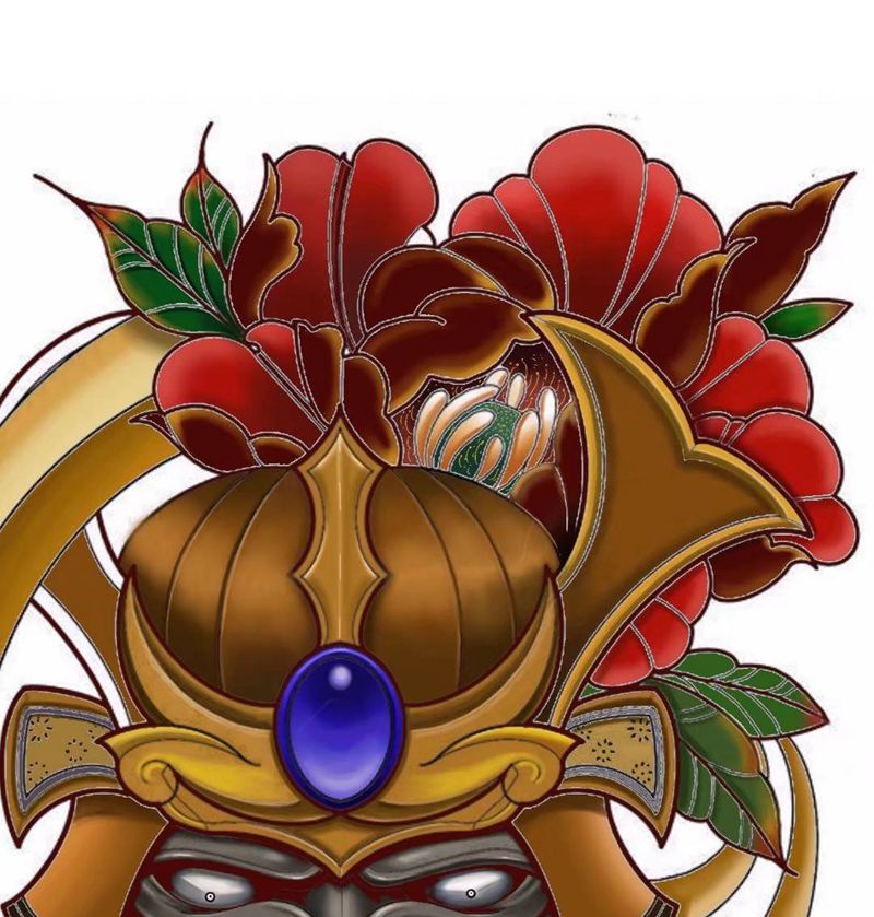 鬼武士（艾派）纹身图片_新传统艾派手绘平板画纹身图案