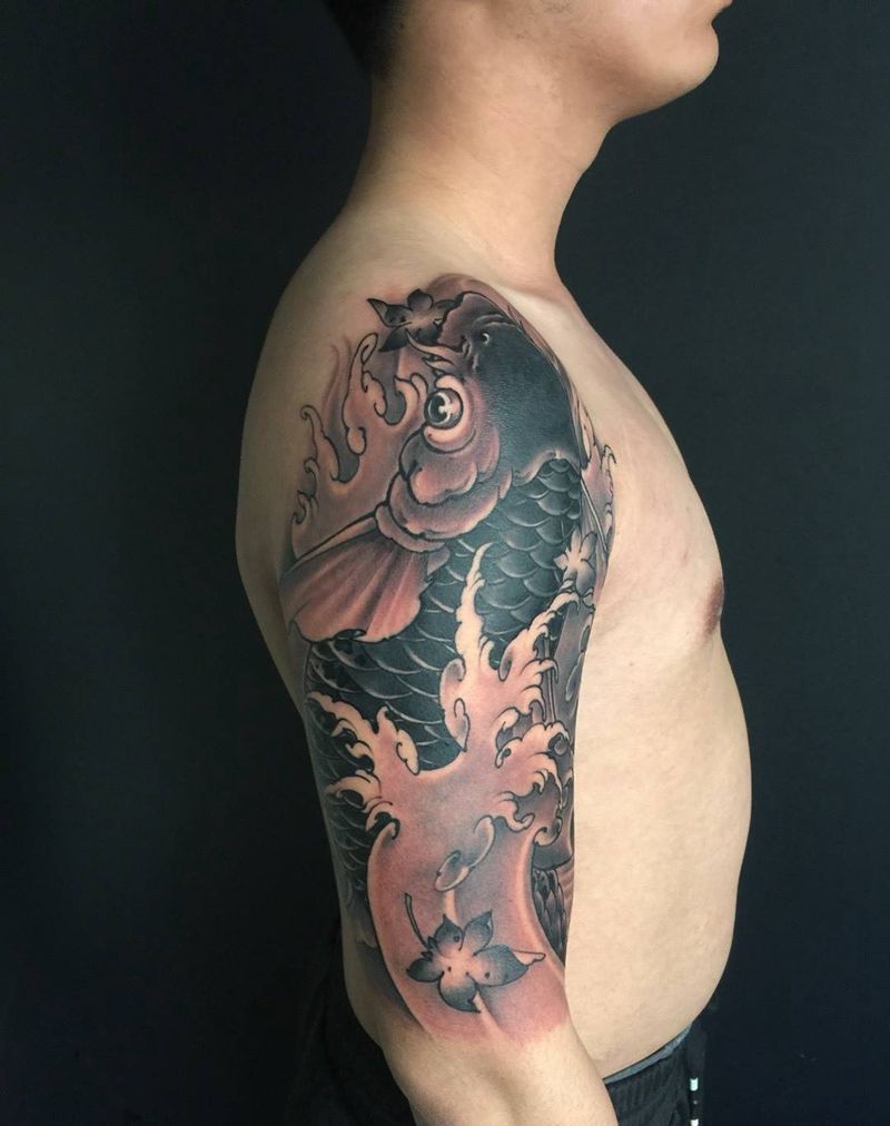 鲤鱼纹身图片_传统动物原创手臂纹身图案