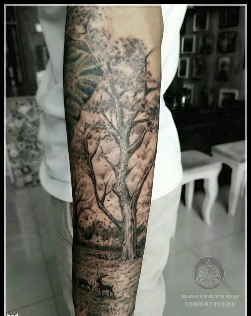 填充大象背景纹身图片_手臂写实原创内蒙古纹呼市巴依纹身图案