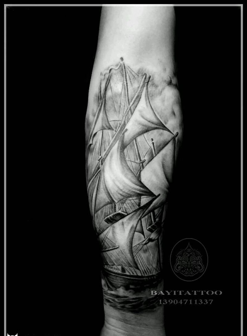 一帆风顺纹身图片_手臂欧美写实内蒙古纹呼市巴依纹身图案