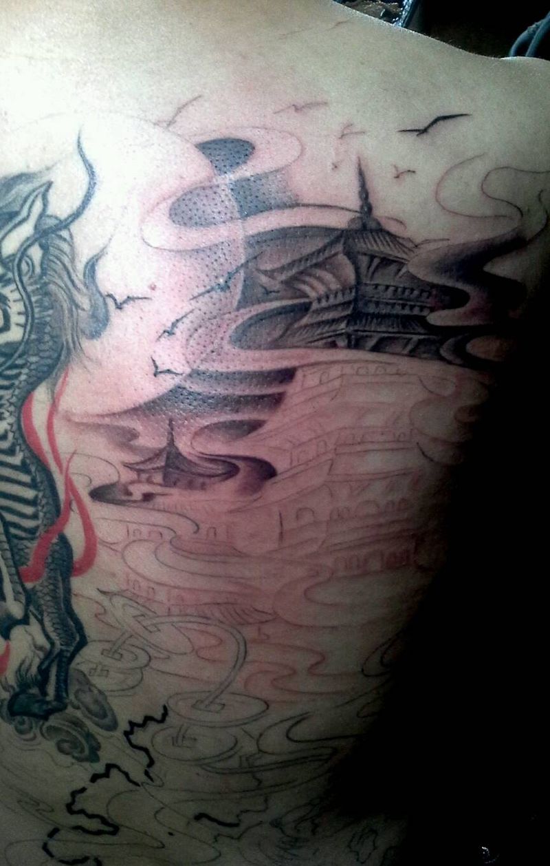 火麒麟价满背纹身图片_背部传统动物巴依纹身专业纹身纹身培训手稿纹身图案