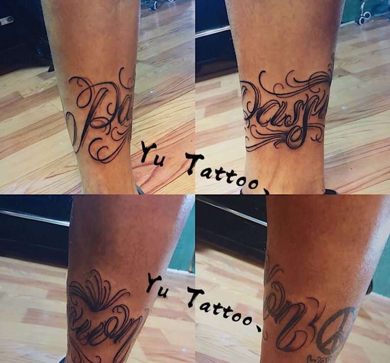 花体字包脚腕儿纹身图片