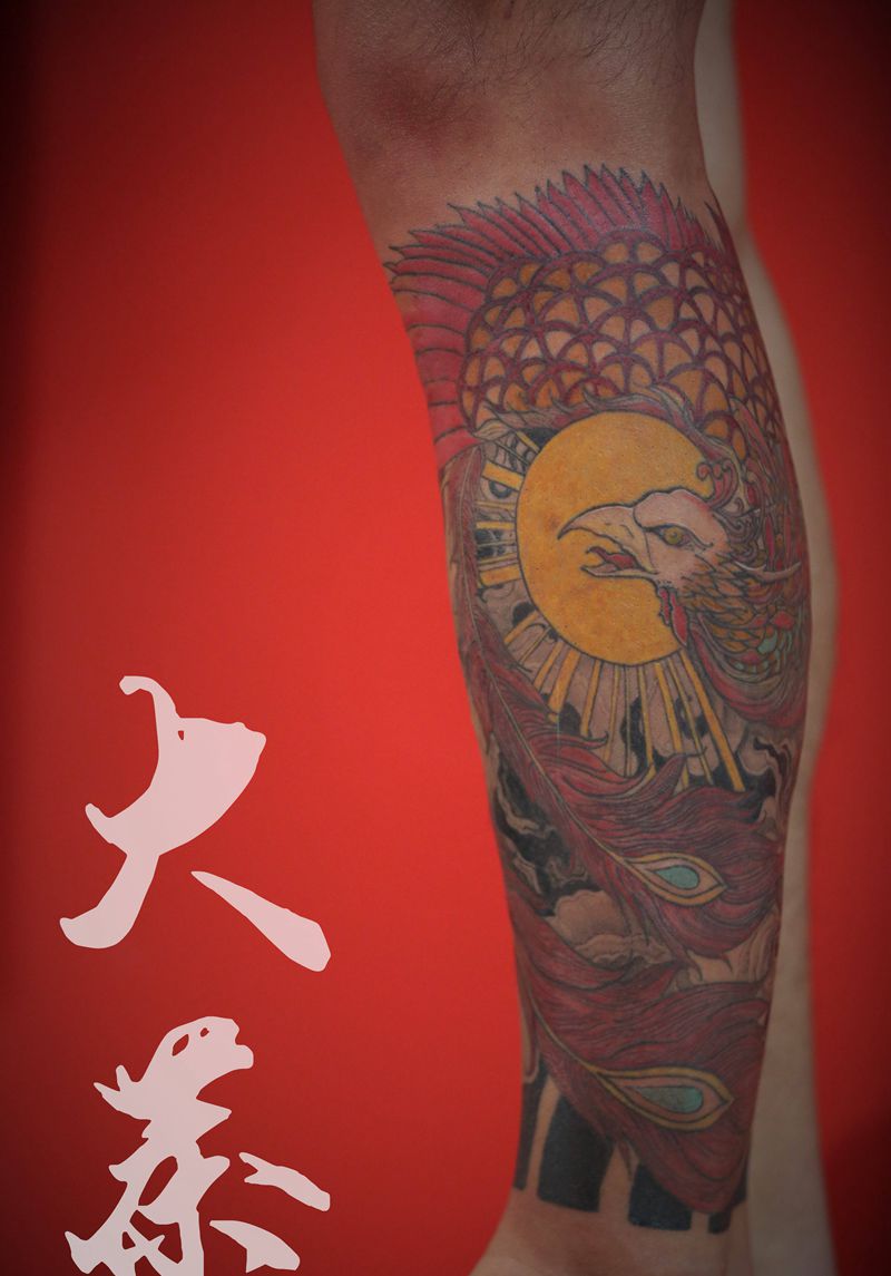 《涅槃》90%纹身图片_腿部老传统纹身图案