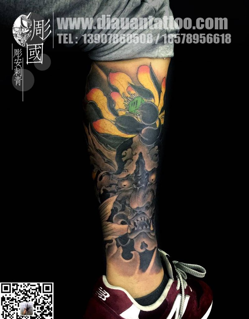 般若纹身图片_传统花腿纹身图案