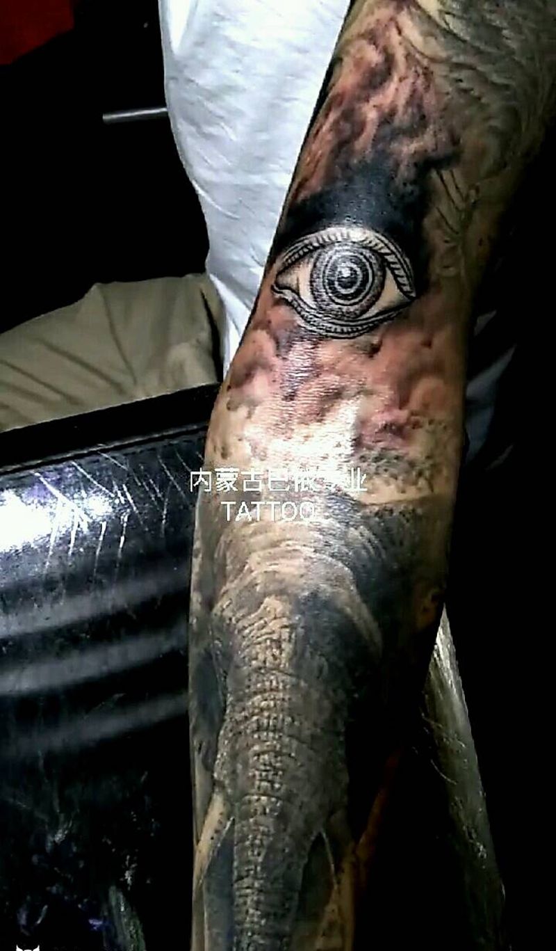 花臂拼凑纹身图片_手臂欧美写实花臂纹身图案