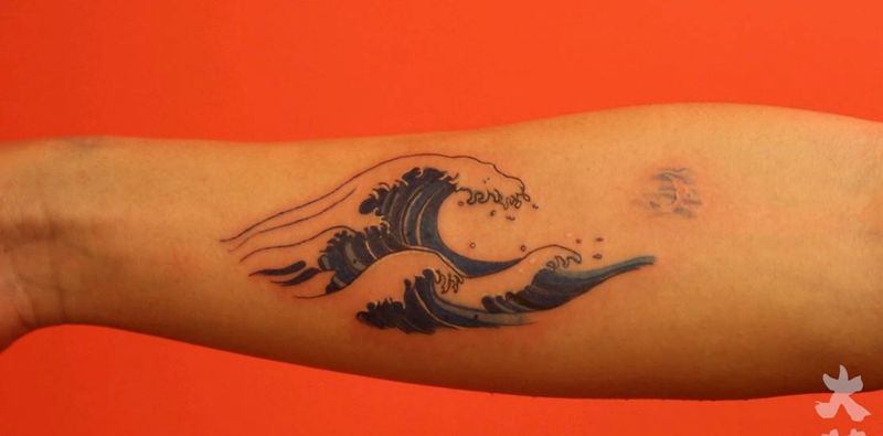 海浪纹身图片_浮世绘纹身图案