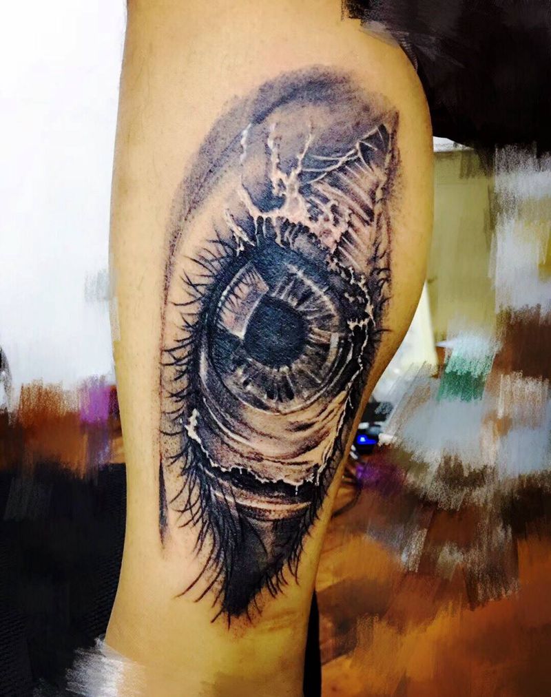 泪花纹身图片_欧美腿部静物纹身图案