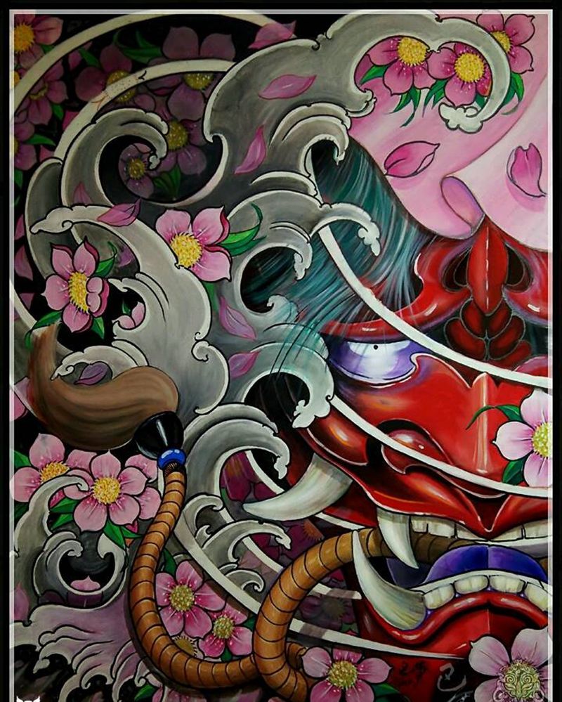 般若纹身图片_新传统原创手稿纹身图案