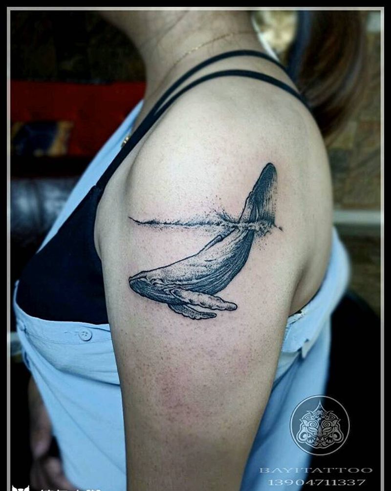 鲲纹身图片_肩部鲲巴依素描草稿纹身图案