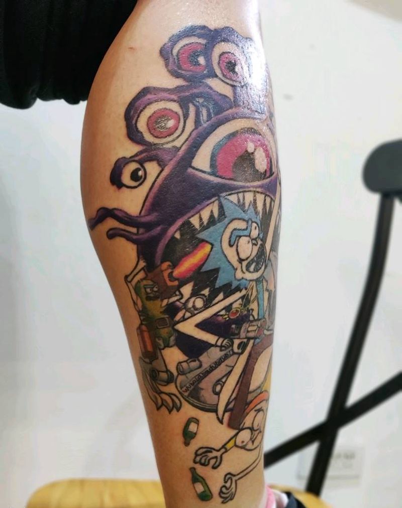 国民姥爷纹身图片_腿部Old School纹身图案