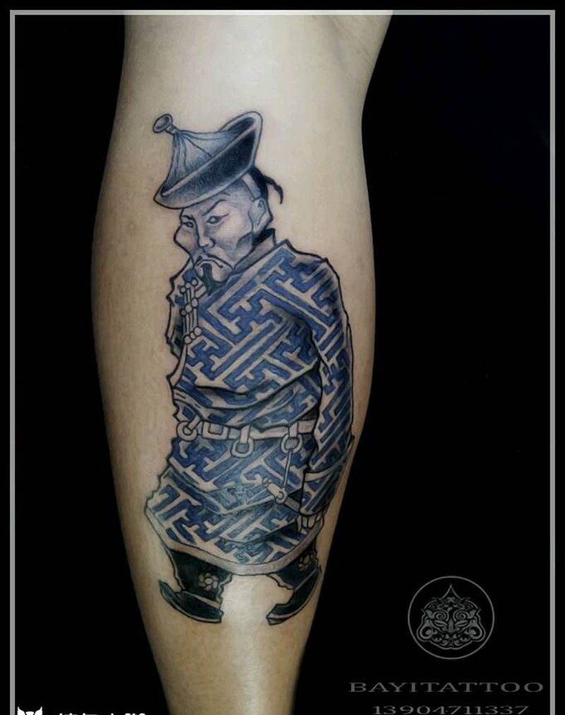 蒙古王爷纹身图片_腿部蒙古王爷巴依纹身图案