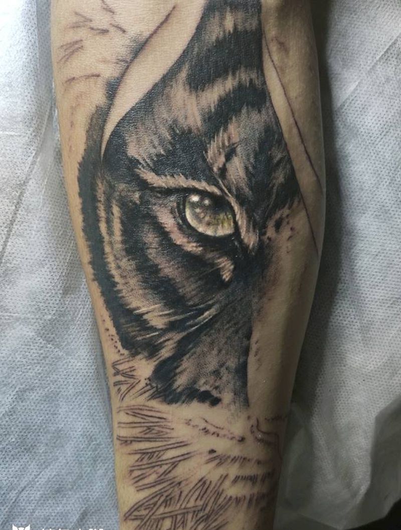 虎头待续纹身图片_手臂欧美写实虎头纹身图案