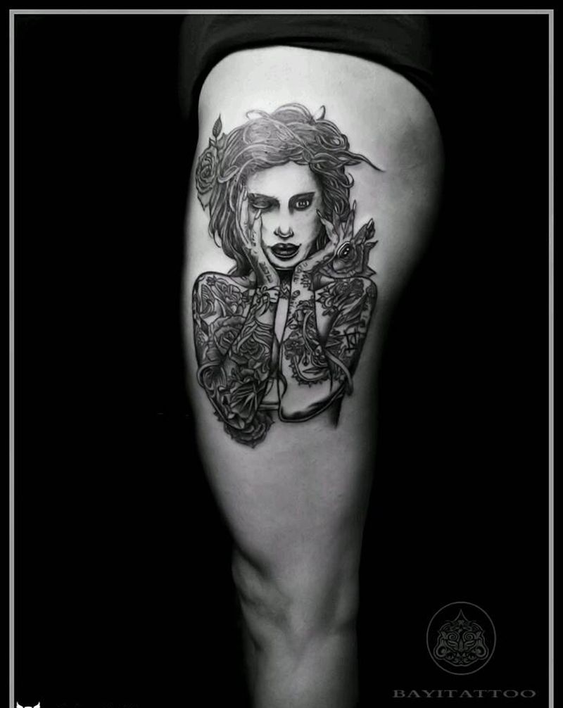 花臂美女纹身图片_腿部欧美原创纹身图案