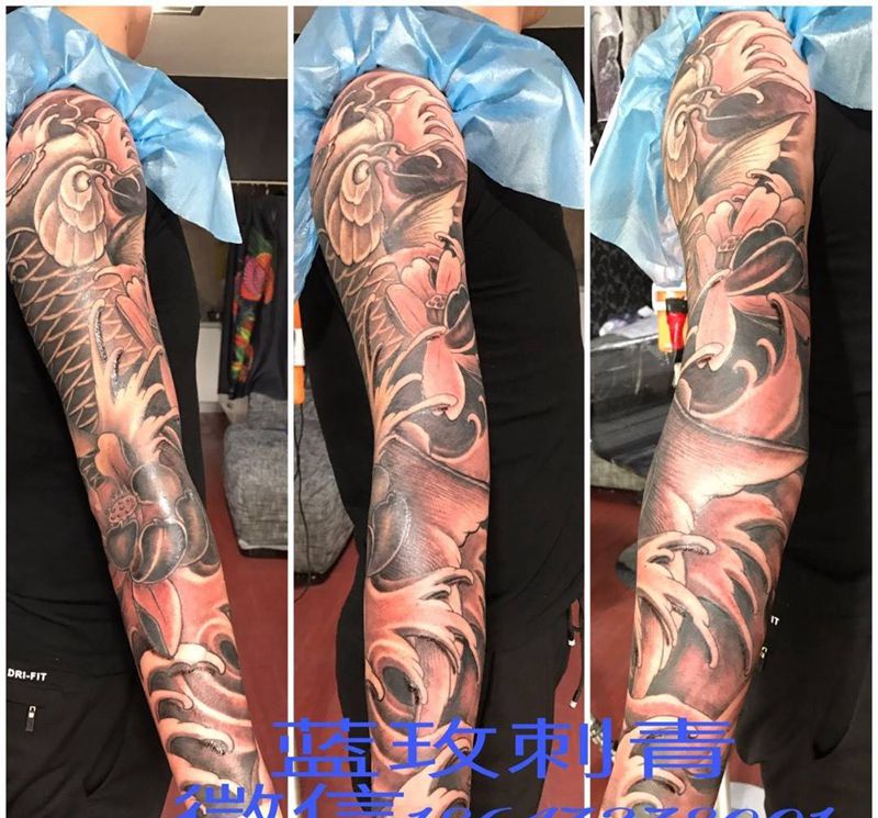 鱼花臂纹身图片