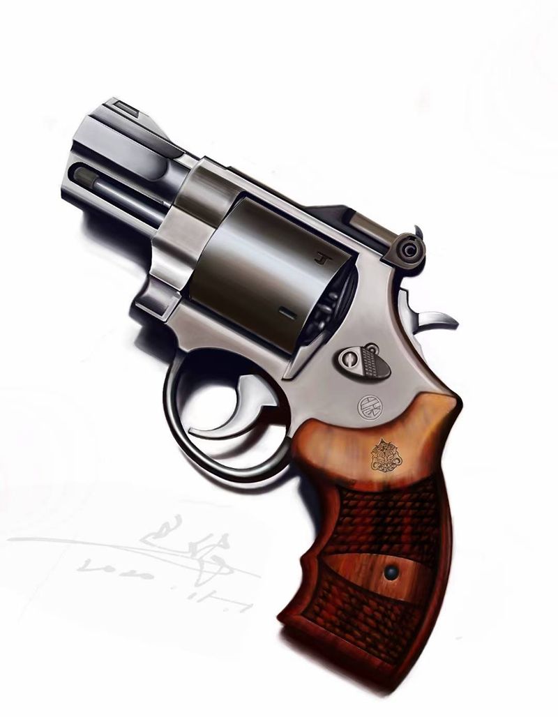 手枪纹身图片_欧美写实艾派手绘纹身图案