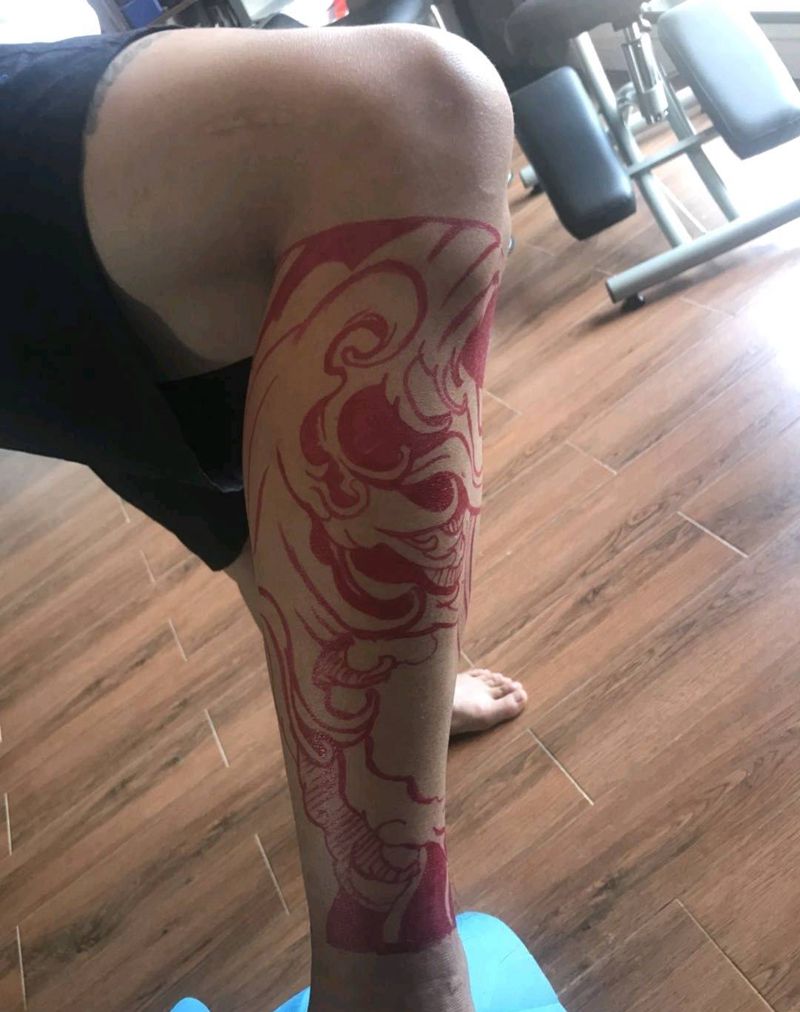 传统浪花包小腿纹身图片_腿部老传统图腾纹身图案