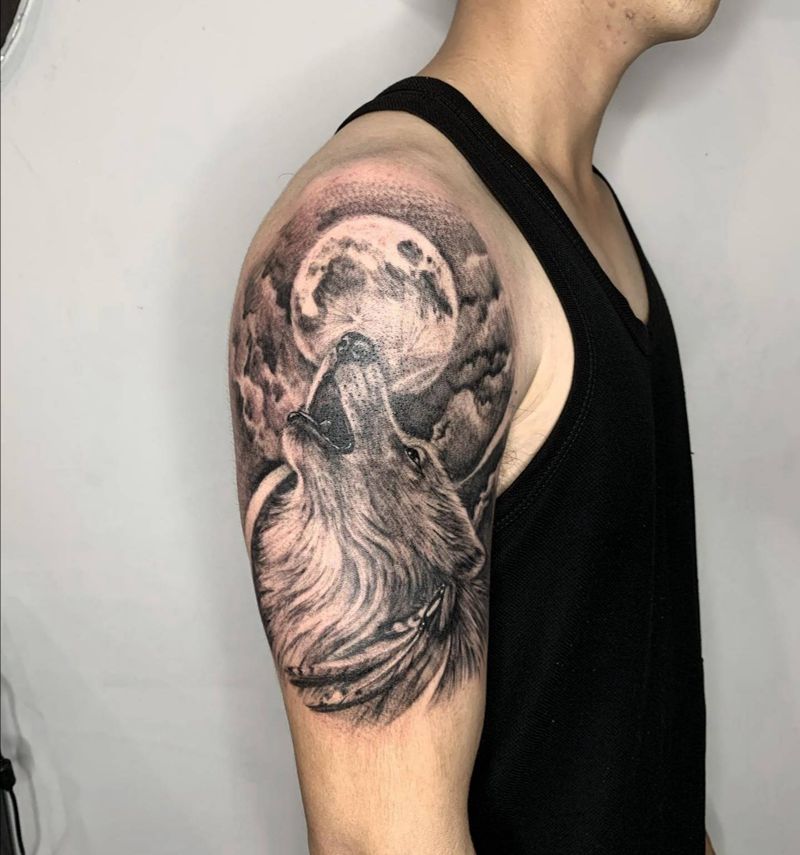 望月纹身图片_手臂欧美写实纹身图案