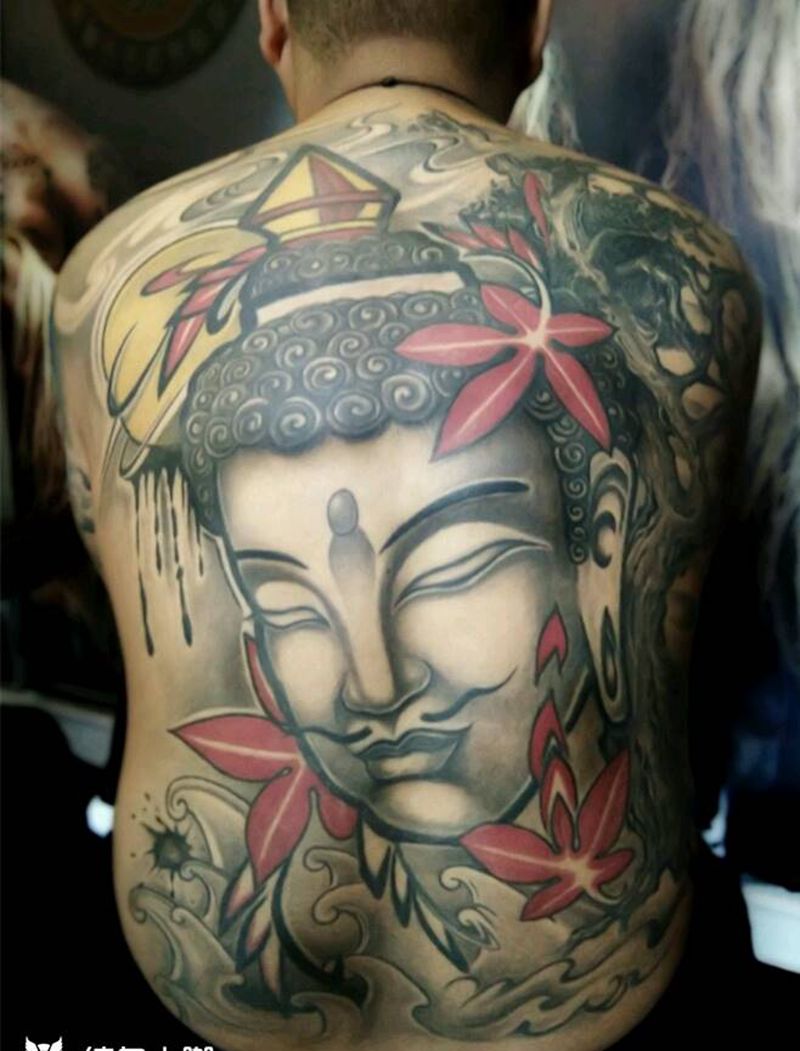 佛头修改添加背景纹身图片_背部习俗国画宗教内蒙古纹呼市巴依纹身图案