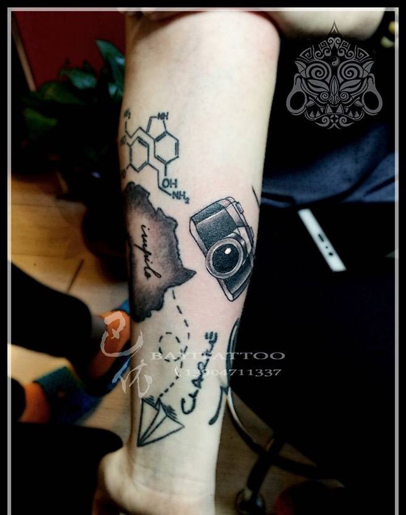 相机纹身图片_巴依内蒙古专业培训欧美纹身图案