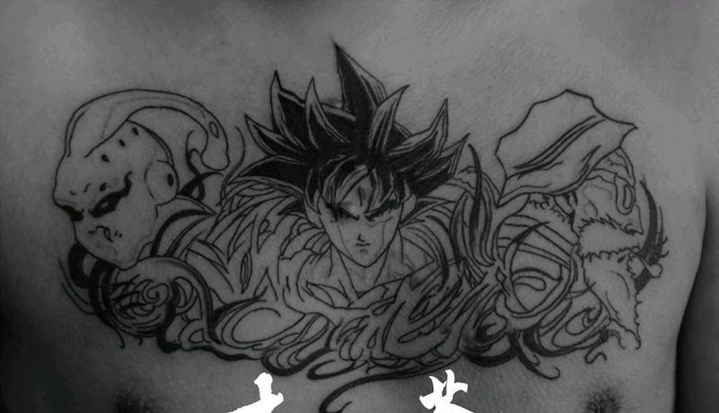 动漫拼接卡奇诺未完成纹身图片_胸部New School图腾纹身图案