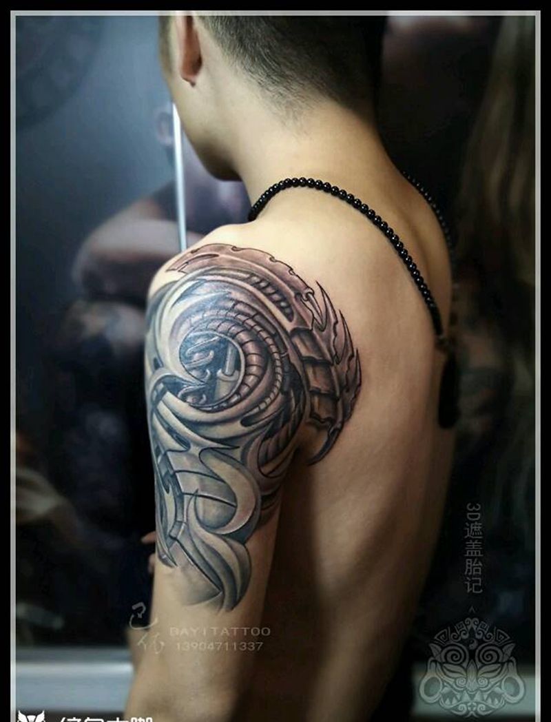 3D遮盖胎记纹身图片_肩部欧美写实原创内蒙古纹呼市巴依纹身图案
