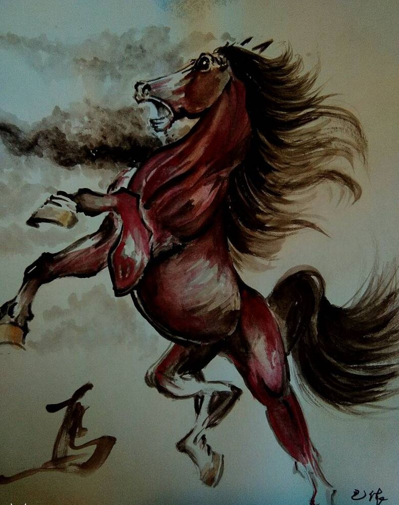 水墨惊马纹身图片_国画内蒙古纹呼市巴依手稿纹身图案
