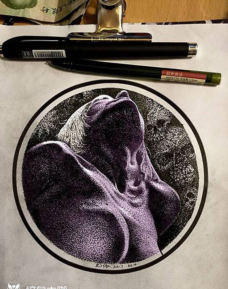 原创点刺色纹身图片_巴依内蒙古专业培训点刺欧美人物纹身图案