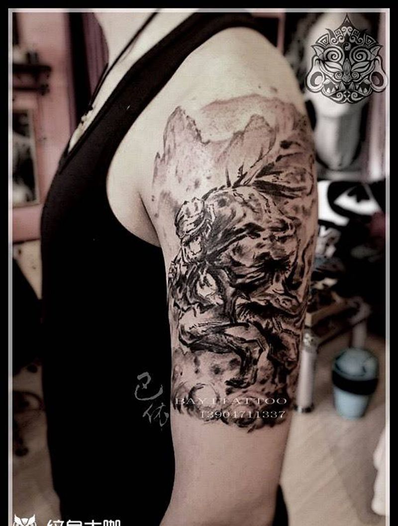 三借芭蕉扇纹身图片_巴依内蒙古专业培训国画传统纹身图案