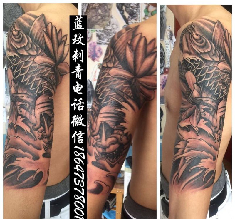 大臂鲤鱼耗时7小时纹身图片