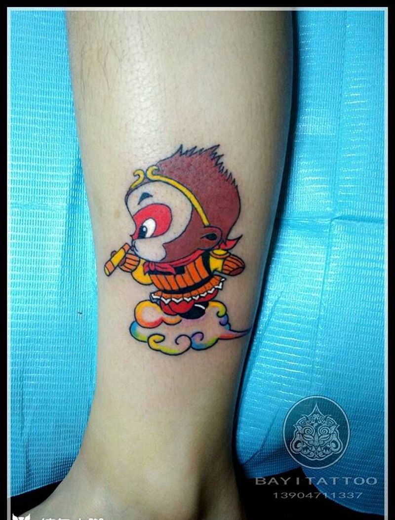 原创至尊宝纹身图片_腿部清新原创内蒙古纹呼市巴依手稿纹身图案