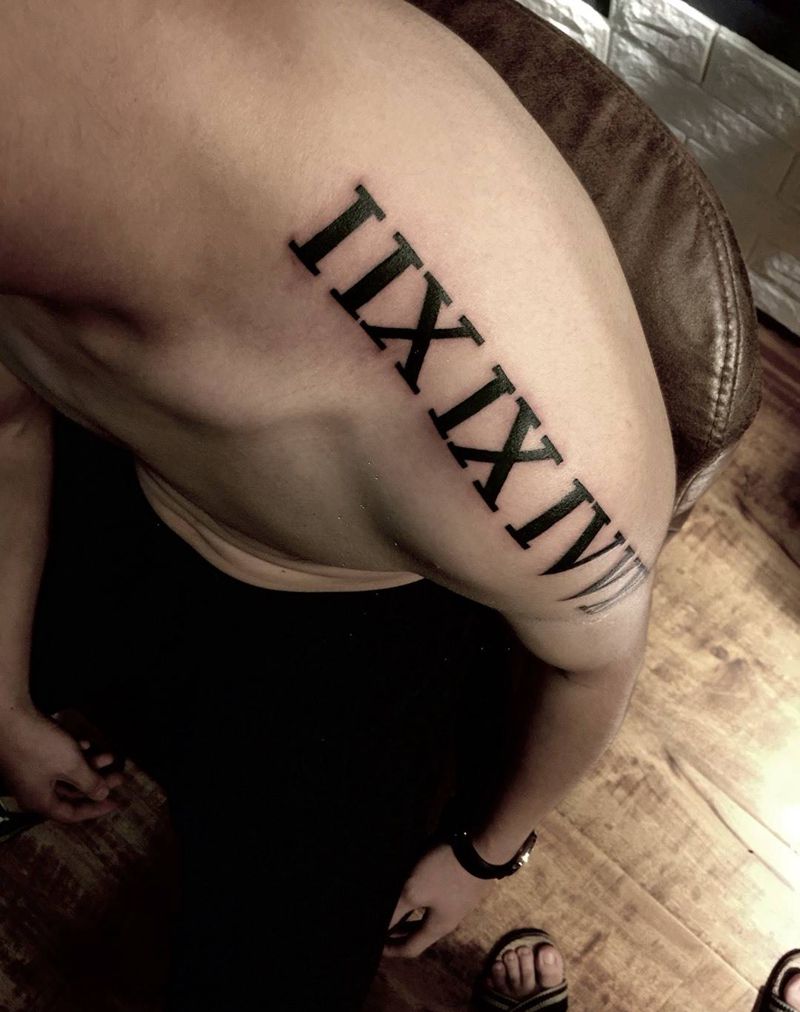 罗马数字纹身图片_成品颈部肩部手臂欧美几何图腾宗教原创纹身图案