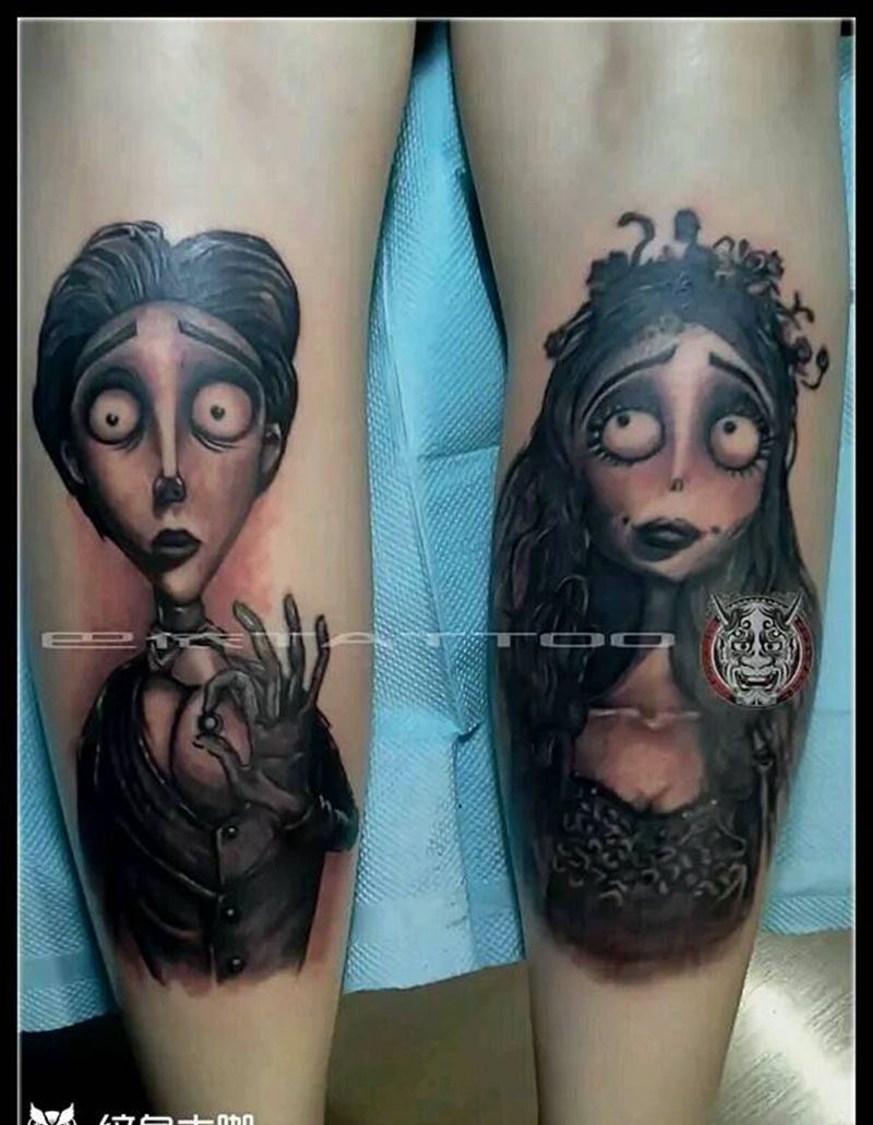 僵尸新娘纹身图片_腿部欧美鬼神专业纹身纹身图案
