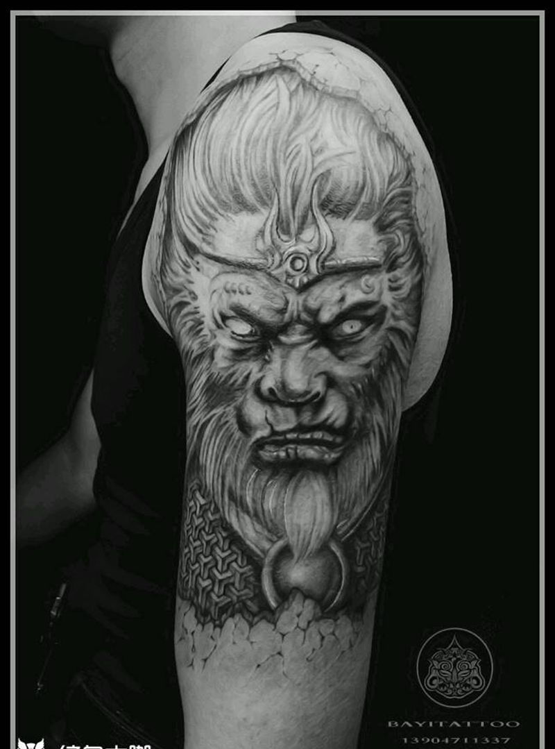 大圣纹身图片_手臂新传统大圣纹身图案