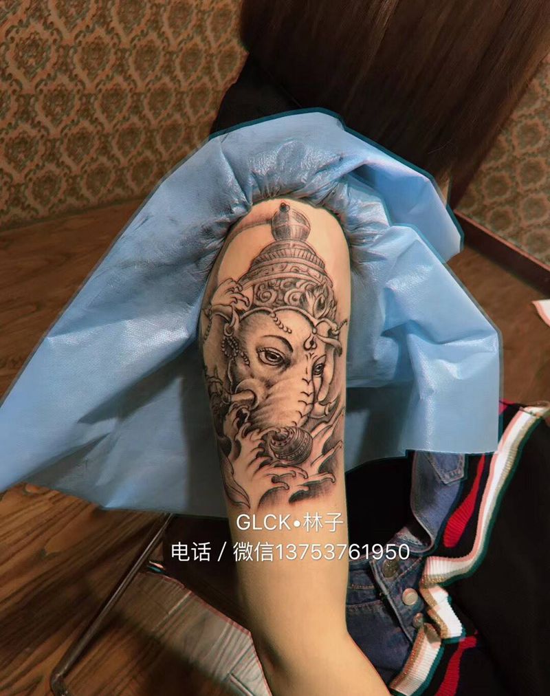 象财神纹身图片_手臂传统宗教纹身图案