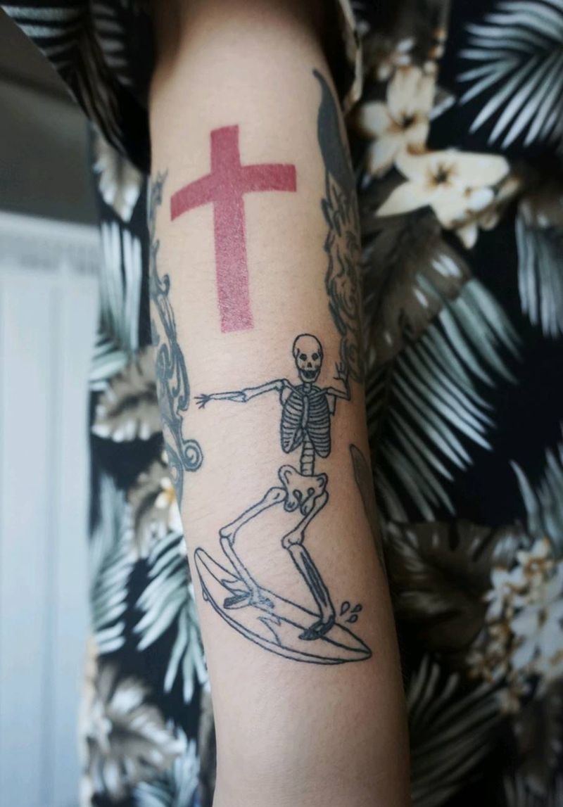 骷髅滑板纹身图片