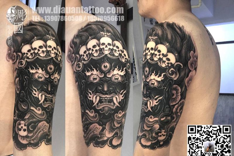 大黑天纹身图片_传统宗教人物鬼神原创成品手部手臂佛首刺青纹身图案