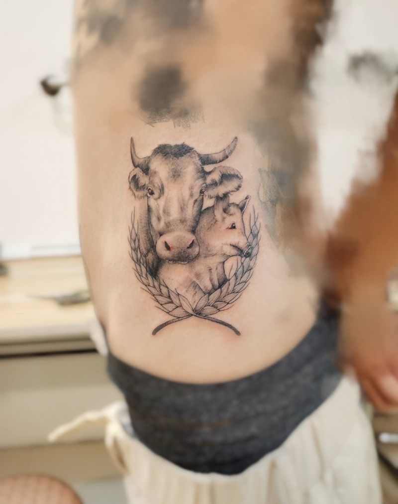 生肖纹身图片_腰部点刺纹身图案